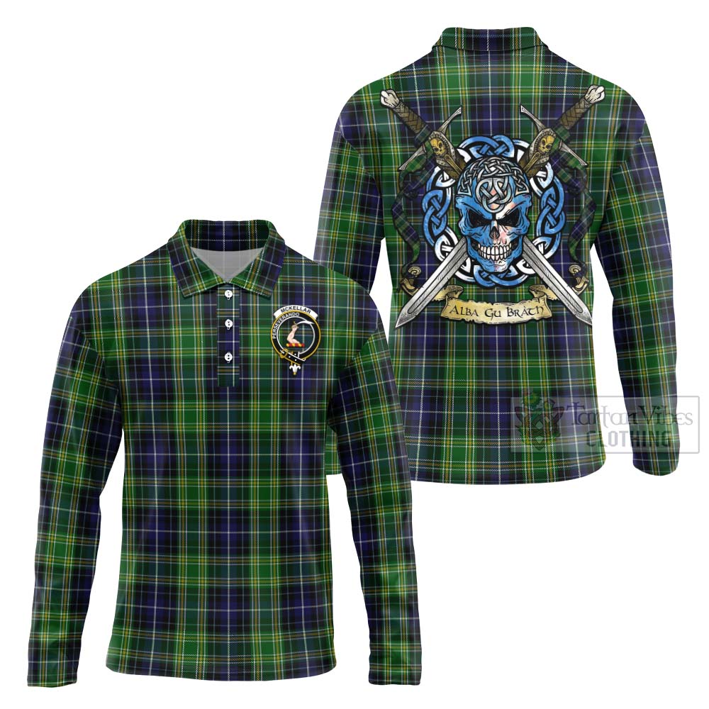 Tartan Vibes Clothing McKellar Tartan Long Sleeve Polo Shirt with Family Crest Celtic Skull Style