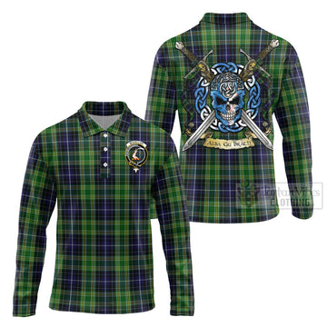 Tartan Vibes Clothing McKellar Tartan Long Sleeve Polo Shirt with Family Crest Celtic Skull Style