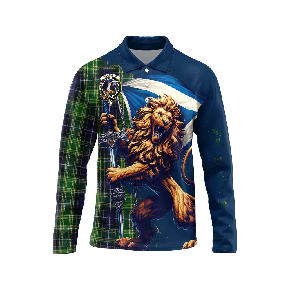 Tartan Vibes Clothing McKellar Tartan Family Crest Long Sleeve Polo Shirt with Scottish Majestic Lion