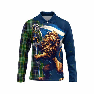 Tartan Vibes Clothing McKellar Tartan Family Crest Long Sleeve Polo Shirt with Scottish Majestic Lion