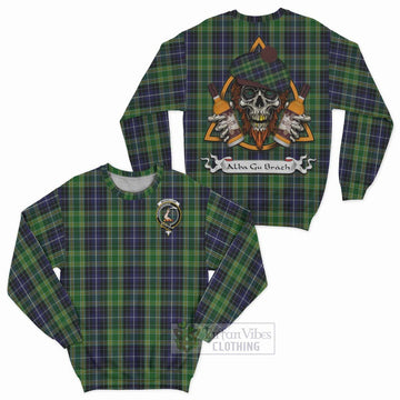 Tartan Vibes Clothing McKellar Tartan Sweatshirt with Family Crest and Bearded Skull Holding Bottles of Whiskey