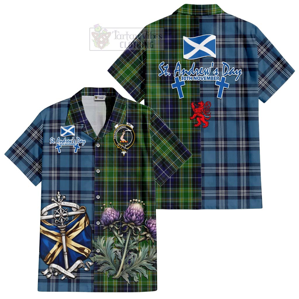 Tartan Vibes Clothing McKellar Tartan Short Sleeve Button Shirt Happy St. Andrew's Day Half Tartan Style