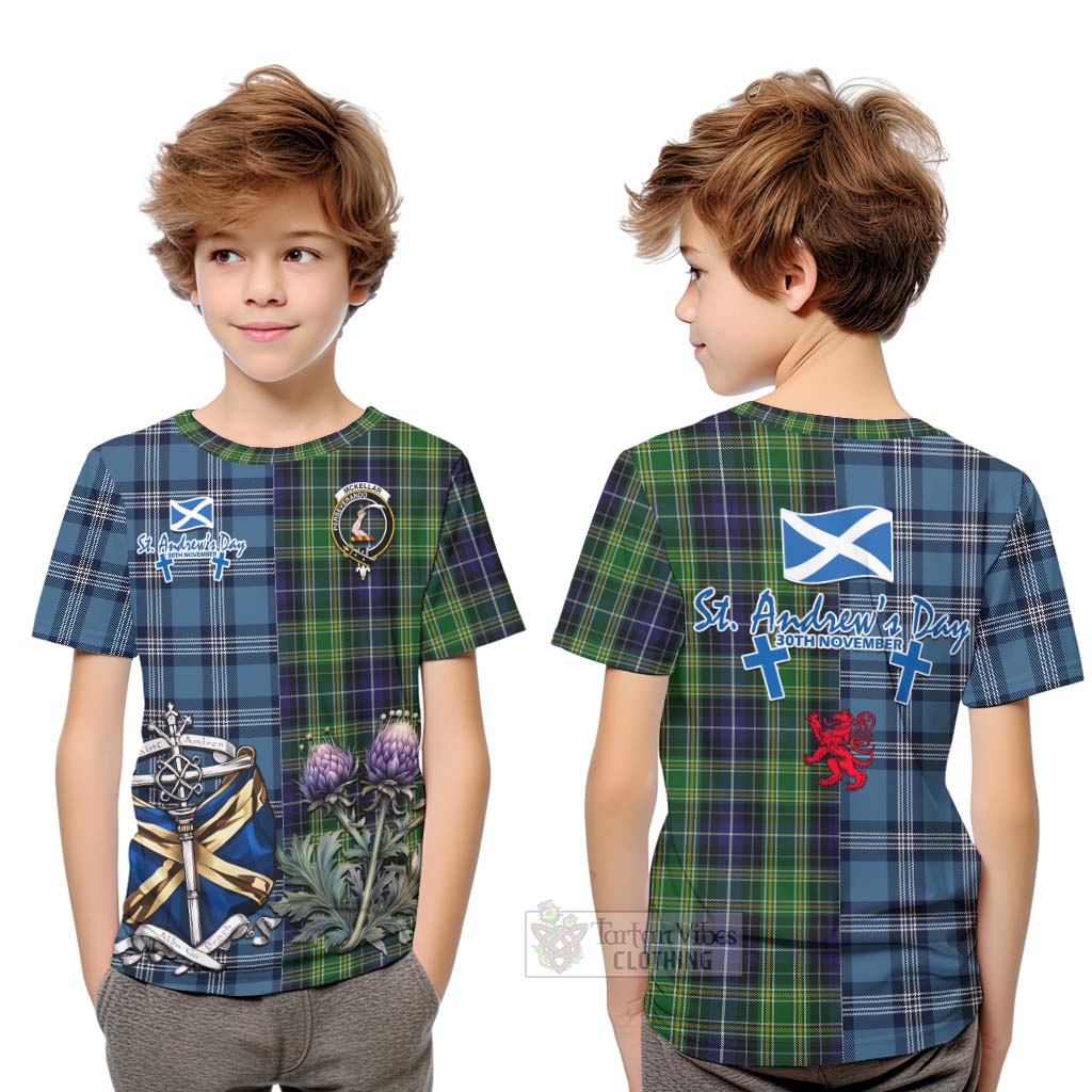 Tartan Vibes Clothing McKellar Tartan Kid T-Shirt Happy St. Andrew's Day Half Tartan Style