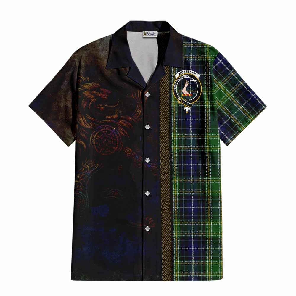 Tartan Vibes Clothing McKellar Tartan Family Crest Short Sleeve Button Shirt Alba Gu Brath Be Brave Lion Ancient Style