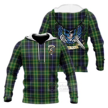 Tartan Vibes Clothing McKellar Tartan Knitted Hoodie with Family Crest Celtic Skull Style