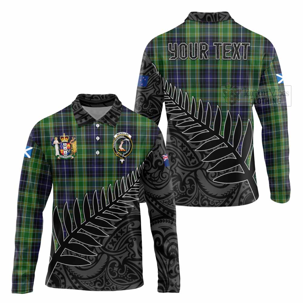 Tartan Vibes Clothing McKellar Crest Tartan Long Sleeve Polo Shirt with New Zealand Silver Fern Half Style