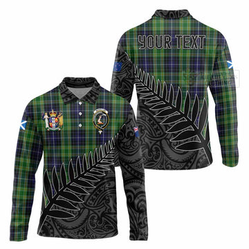 Tartan Vibes Clothing McKellar Crest Tartan Long Sleeve Polo Shirt with New Zealand Silver Fern Half Style