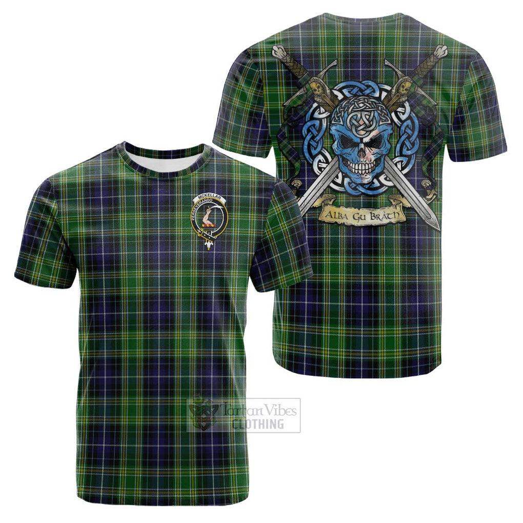 Tartan Vibes Clothing McKellar Tartan Cotton T-shirt with Family Crest Celtic Skull Style