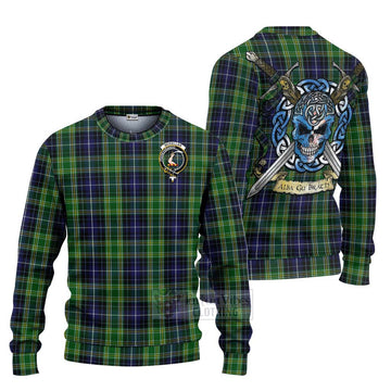 Tartan Vibes Clothing McKellar Tartan Knitted Sweater with Family Crest Celtic Skull Style