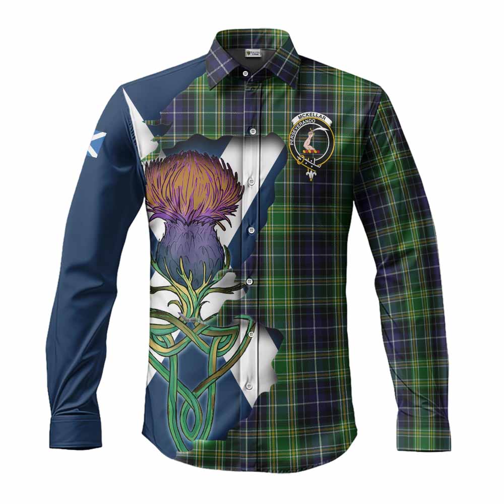 Tartan Vibes Clothing McKellar Tartan Family Crest Long Sleeve Button Shirt Scottish Thistle Celtic Inspired