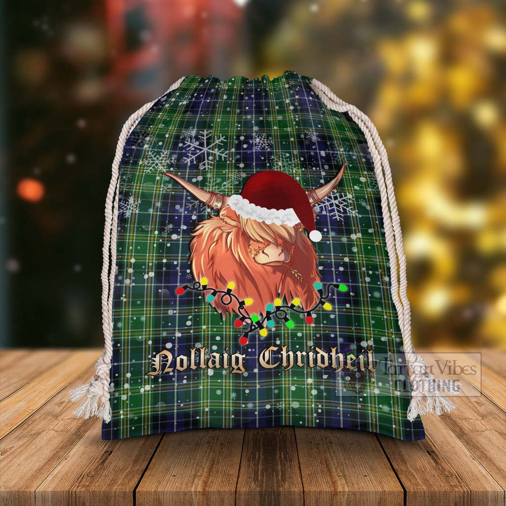 Tartan Vibes Clothing McKellar Tartan Christmas Santa's Bag with Highland Cow