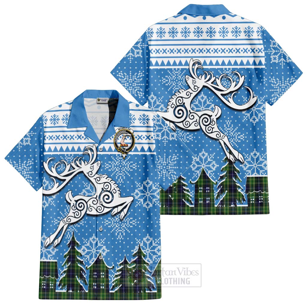Tartan Vibes Clothing McKellar Clan Christmas Short Sleeve Button Shirt Celtic Reindeer Style