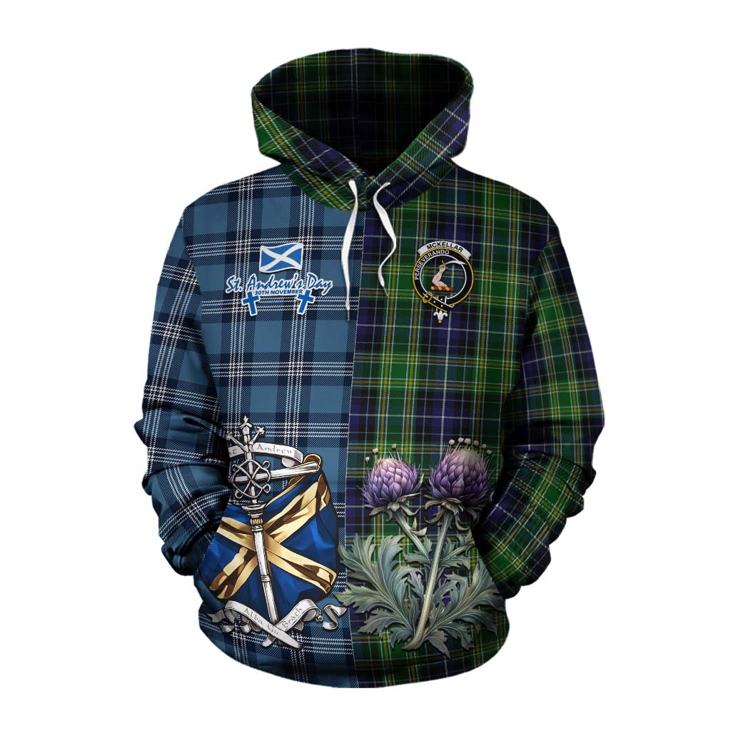 Tartan Vibes Clothing McKellar Tartan Cotton Hoodie Happy St. Andrew's Day Half Tartan Style
