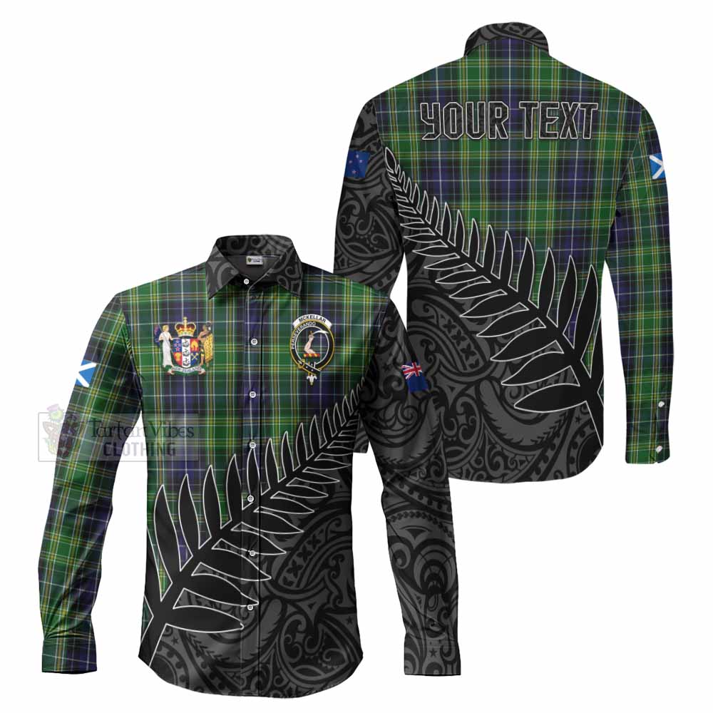 Tartan Vibes Clothing McKellar Crest Tartan Long Sleeve Button Shirt with New Zealand Silver Fern Half Style