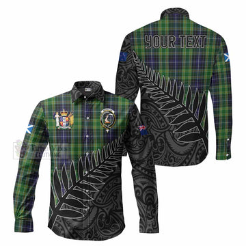 Tartan Vibes Clothing McKellar Crest Tartan Long Sleeve Button Shirt with New Zealand Silver Fern Half Style