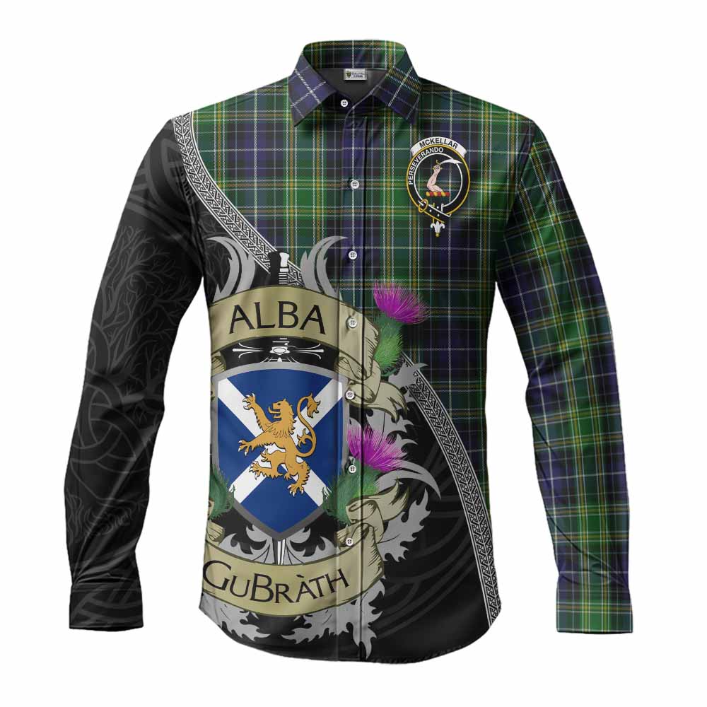 Tartan Vibes Clothing McKellar Tartan Family Crest Long Sleeve Button Shirt Lion Rampant Royal Thistle Shield Celtic Inspired
