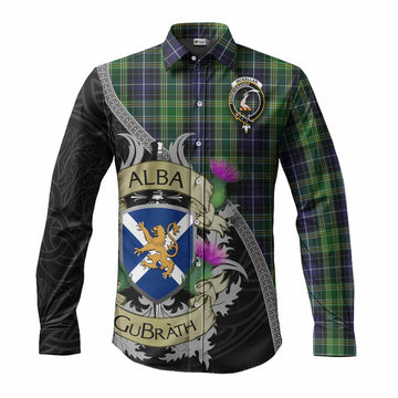 Tartan Vibes Clothing McKellar Tartan Family Crest Long Sleeve Button Shirt Lion Rampant Royal Thistle Shield Celtic Inspired