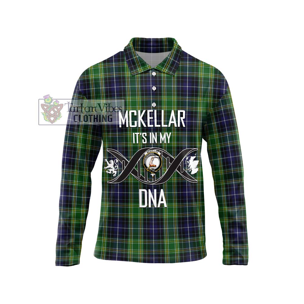 McKellar Tartan Long Sleeve Polo Shirt with Family Crest DNA In Me Style Unisex - Tartanvibesclothing Shop