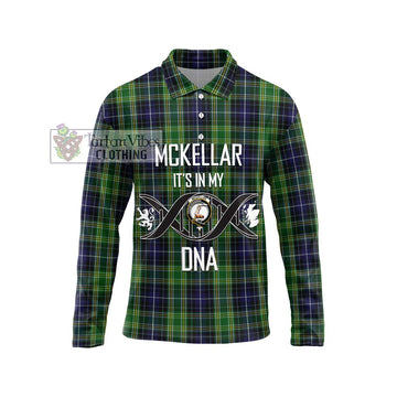McKellar Tartan Long Sleeve Polo Shirt with Family Crest DNA In Me Style Unisex - Tartanvibesclothing Shop