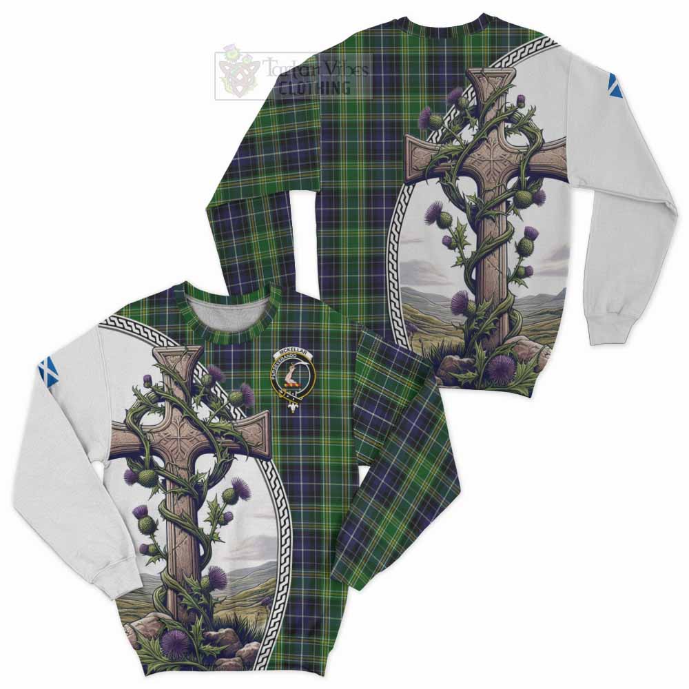 Tartan Vibes Clothing McKellar Tartan Sweatshirt with Family Crest and St. Andrew's Cross Accented by Thistle Vines