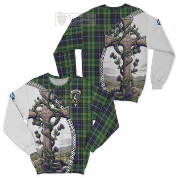 Tartan Vibes Clothing McKellar Tartan Sweatshirt with Family Crest and St. Andrew's Cross Accented by Thistle Vines