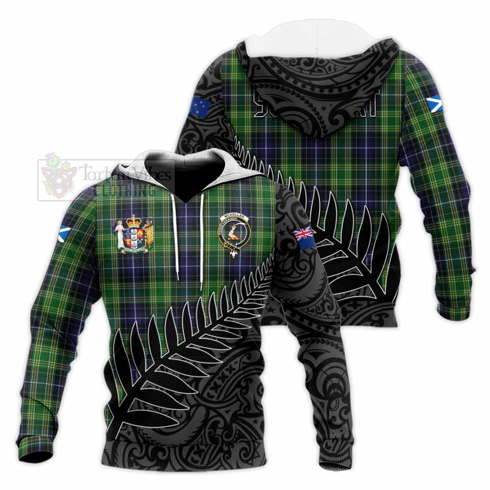 Tartan Vibes Clothing McKellar Crest Tartan Knitted Hoodie with New Zealand Silver Fern Half Style