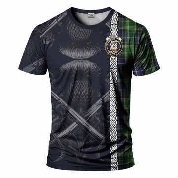 Tartan Vibes Clothing McKellar Tartan T-Shirt with Family Crest Cross Sword Thistle Celtic Vibes