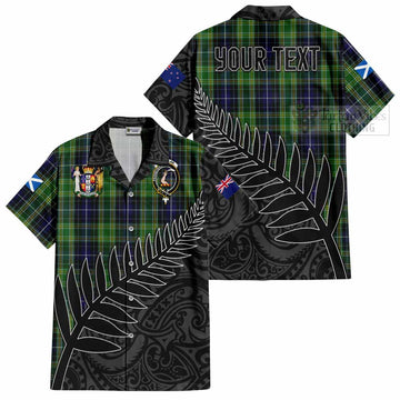 Tartan Vibes Clothing McKellar Crest Tartan Short Sleeve Button Shirt with New Zealand Silver Fern Half Style