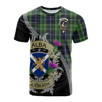 Tartan Vibes Clothing McKellar Tartan Family Crest Cotton T-shirt Lion Rampant Royal Thistle Shield Celtic Inspired
