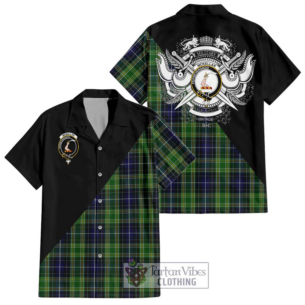 McKellar Tartan Short Sleeve Button Shirt with Family Crest and Military Logo Style Kid - Tartanvibesclothing Shop