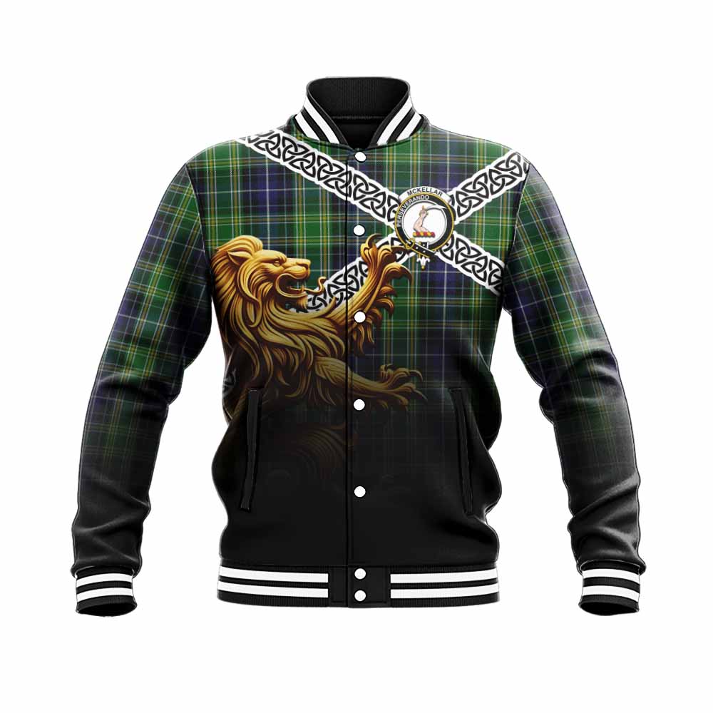 Tartan Vibes Clothing McKellar Crest Tartan Baseball Jacket with Golden Lion Emblem Celtic Style