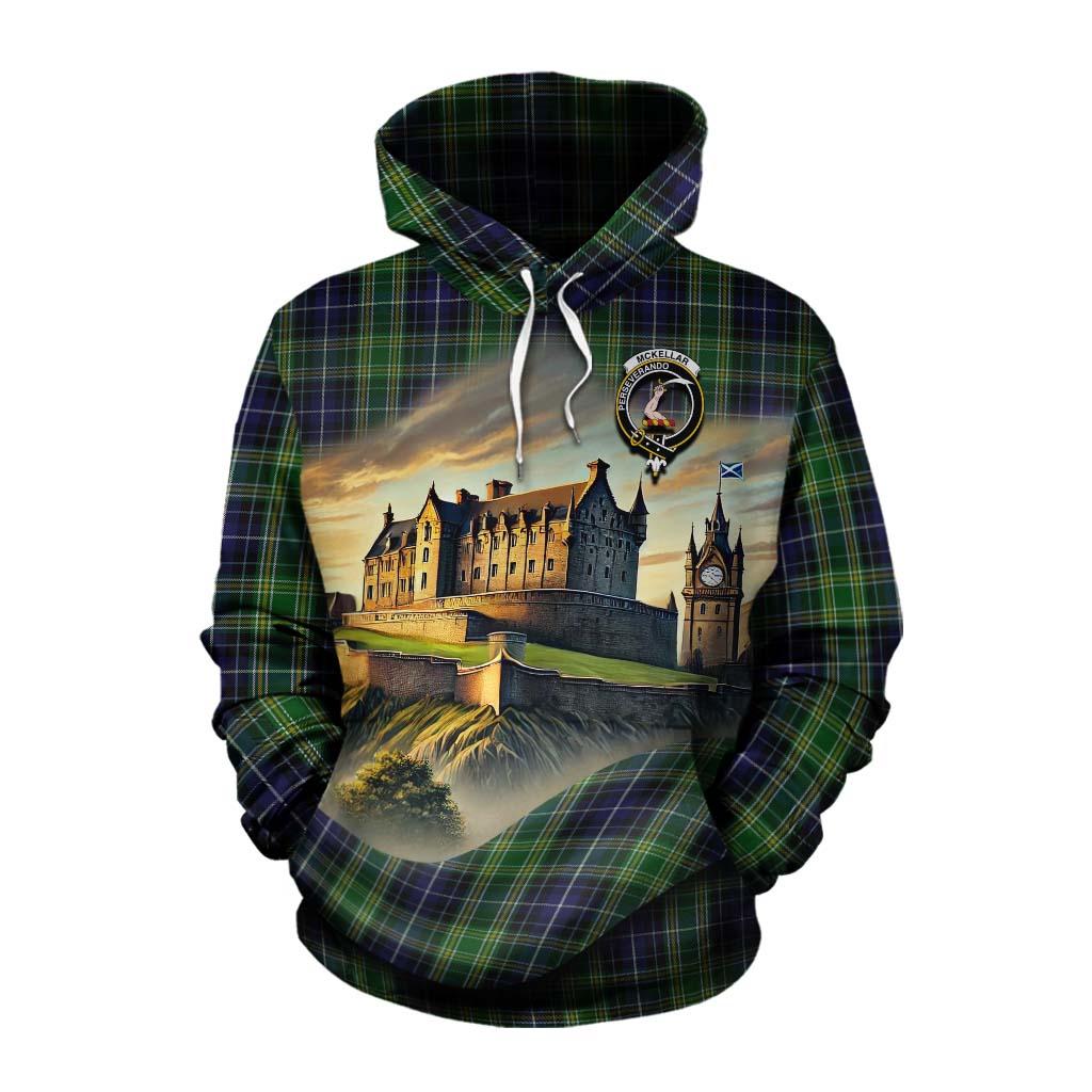 Tartan Vibes Clothing McKellar Tartan Family Crest Cotton Hoodie with Scottish Ancient Castle Style