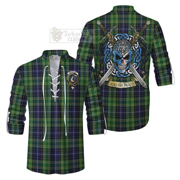 Tartan Vibes Clothing McKellar Tartan Ghillie Kilt Shirt with Family Crest Celtic Skull Style