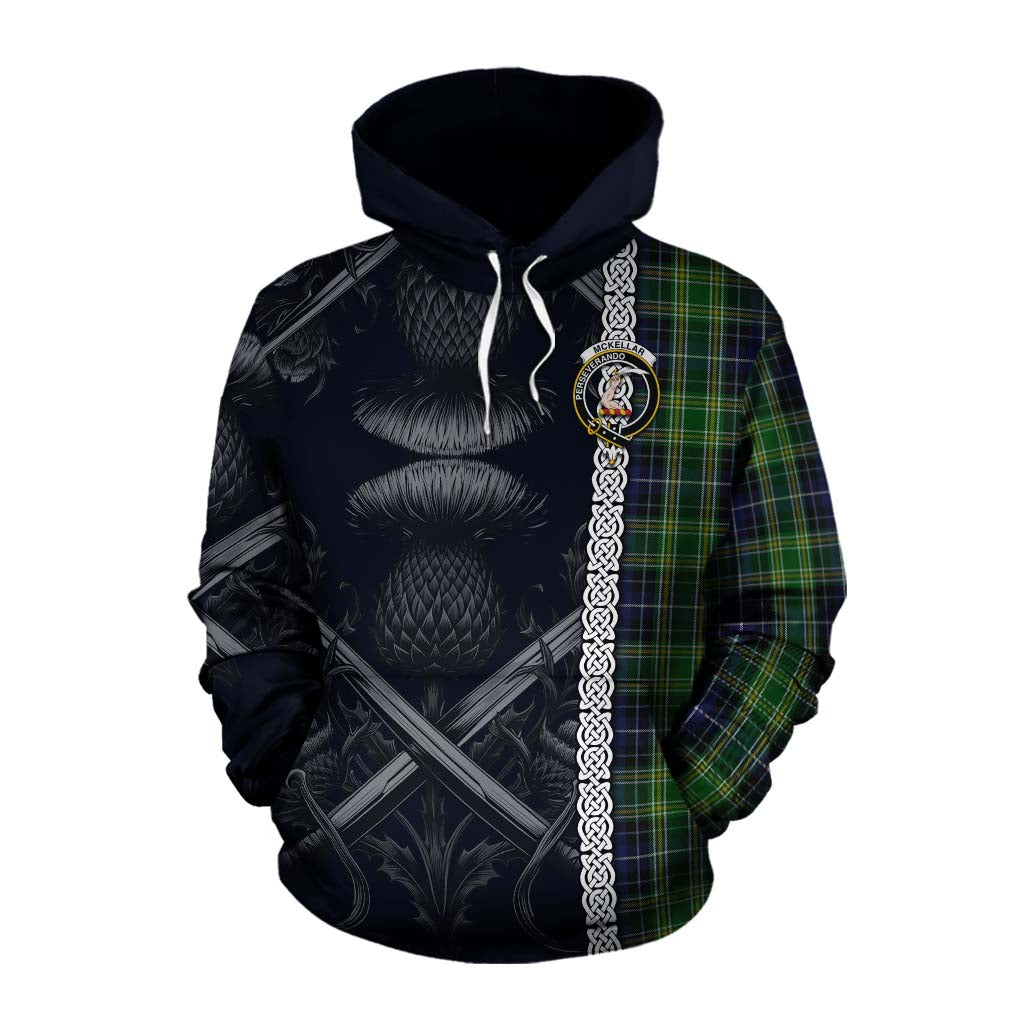 Tartan Vibes Clothing McKellar Tartan Cotton Hoodie with Family Crest Cross Sword Thistle Celtic Vibes