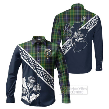 Tartan Vibes Clothing McKellar Tartan Long Sleeve Button Shirt Featuring Thistle and Scotland Map