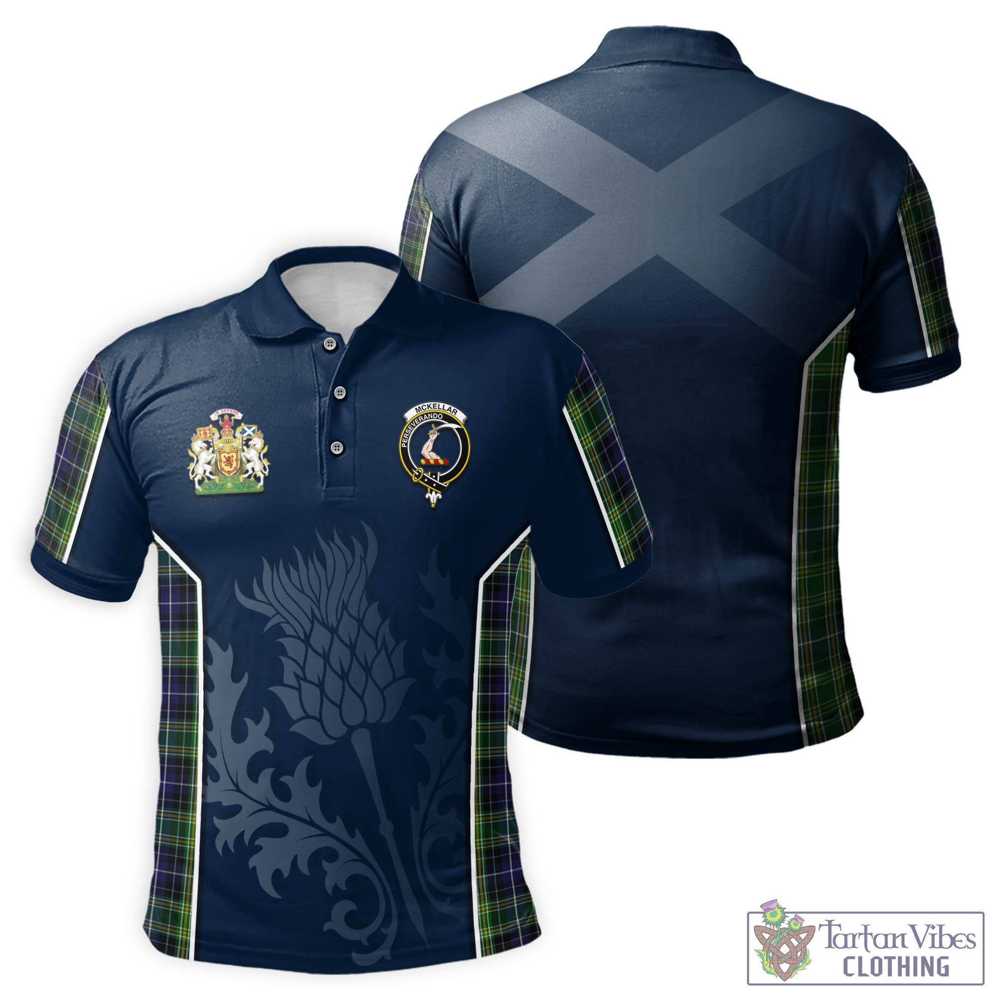 Tartan Vibes Clothing McKellar Tartan Men's Polo Shirt with Family Crest and Scottish Thistle Vibes Sport Style