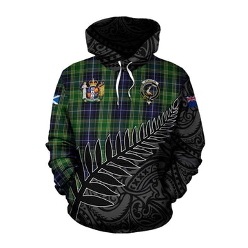 Tartan Vibes Clothing McKellar Crest Tartan Cotton Hoodie with New Zealand Silver Fern Half Style