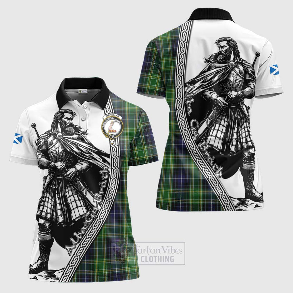 Tartan Vibes Clothing McKellar Tartan Clan Crest Women's Polo Shirt with Highlander Warrior Celtic Style