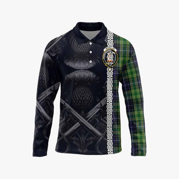 Tartan Vibes Clothing McKellar Tartan Long Sleeve Polo Shirt with Family Crest Cross Sword Thistle Celtic Vibes