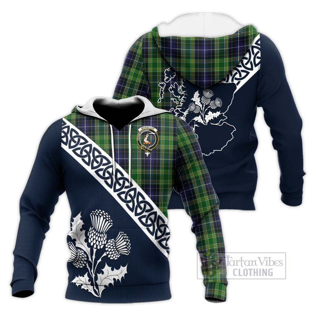 Tartan Vibes Clothing McKellar Tartan Knitted Hoodie Featuring Thistle and Scotland Map