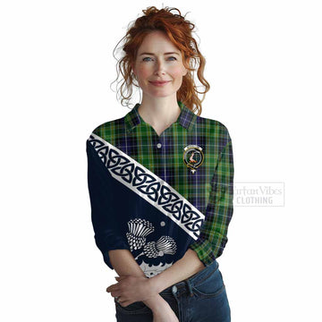 Tartan Vibes Clothing McKellar Tartan Women's Casual Shirt Featuring Thistle and Scotland Map