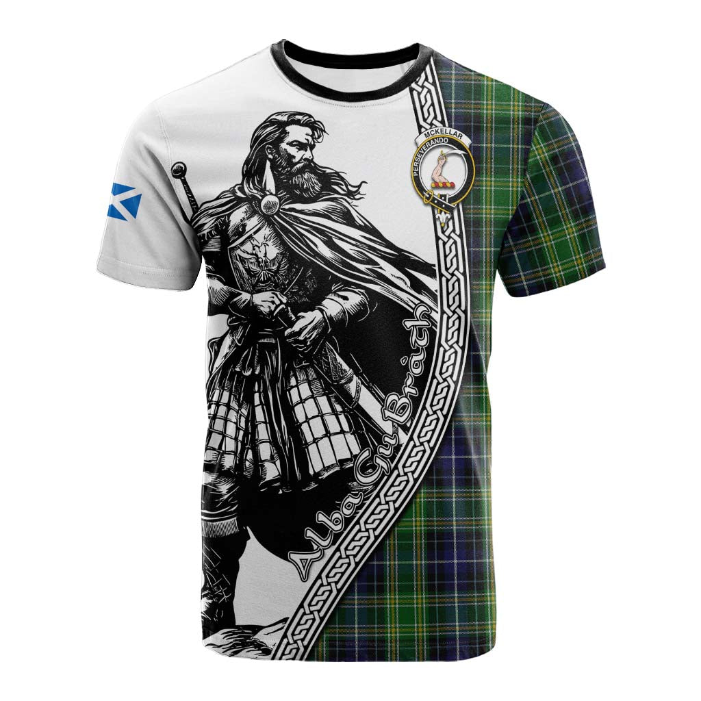 McKellar Tartan Clan Crest Cotton T-shirt with Highlander Warrior Celtic Style