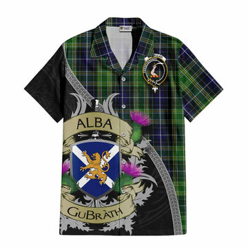 Tartan Vibes Clothing McKellar Tartan Family Crest Short Sleeve Button Shirt Lion Rampant Royal Thistle Shield Celtic Inspired
