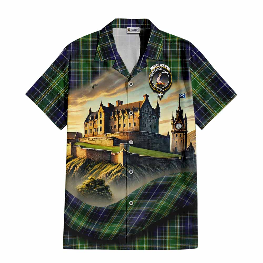 Tartan Vibes Clothing McKellar Tartan Family Crest Short Sleeve Button Shirt with Scottish Ancient Castle Style
