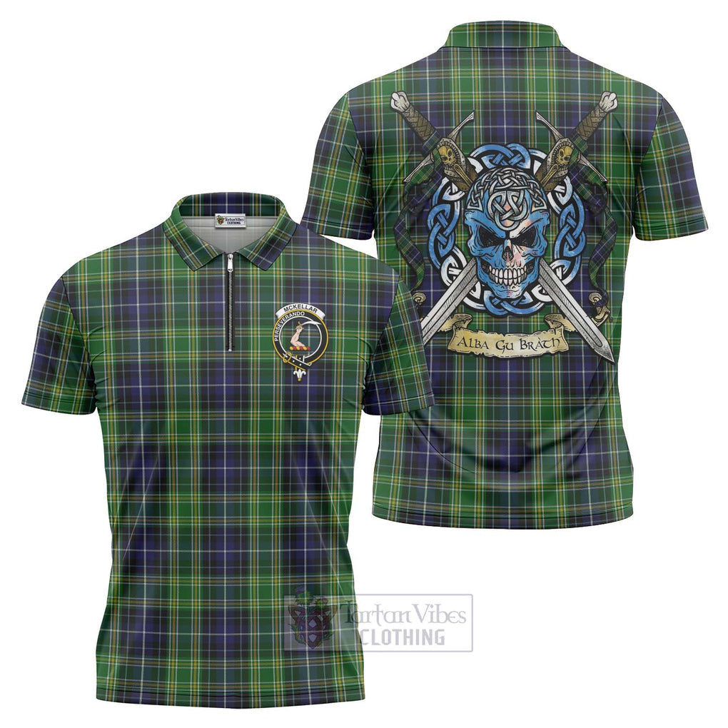 Tartan Vibes Clothing McKellar Tartan Zipper Polo Shirt with Family Crest Celtic Skull Style