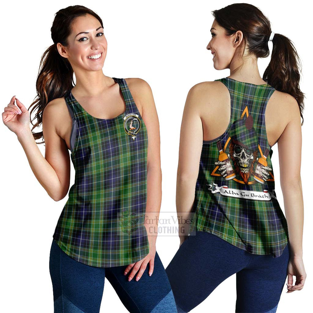Tartan Vibes Clothing McKellar Tartan Women's Racerback Tanks with Family Crest and Bearded Skull Holding Bottles of Whiskey