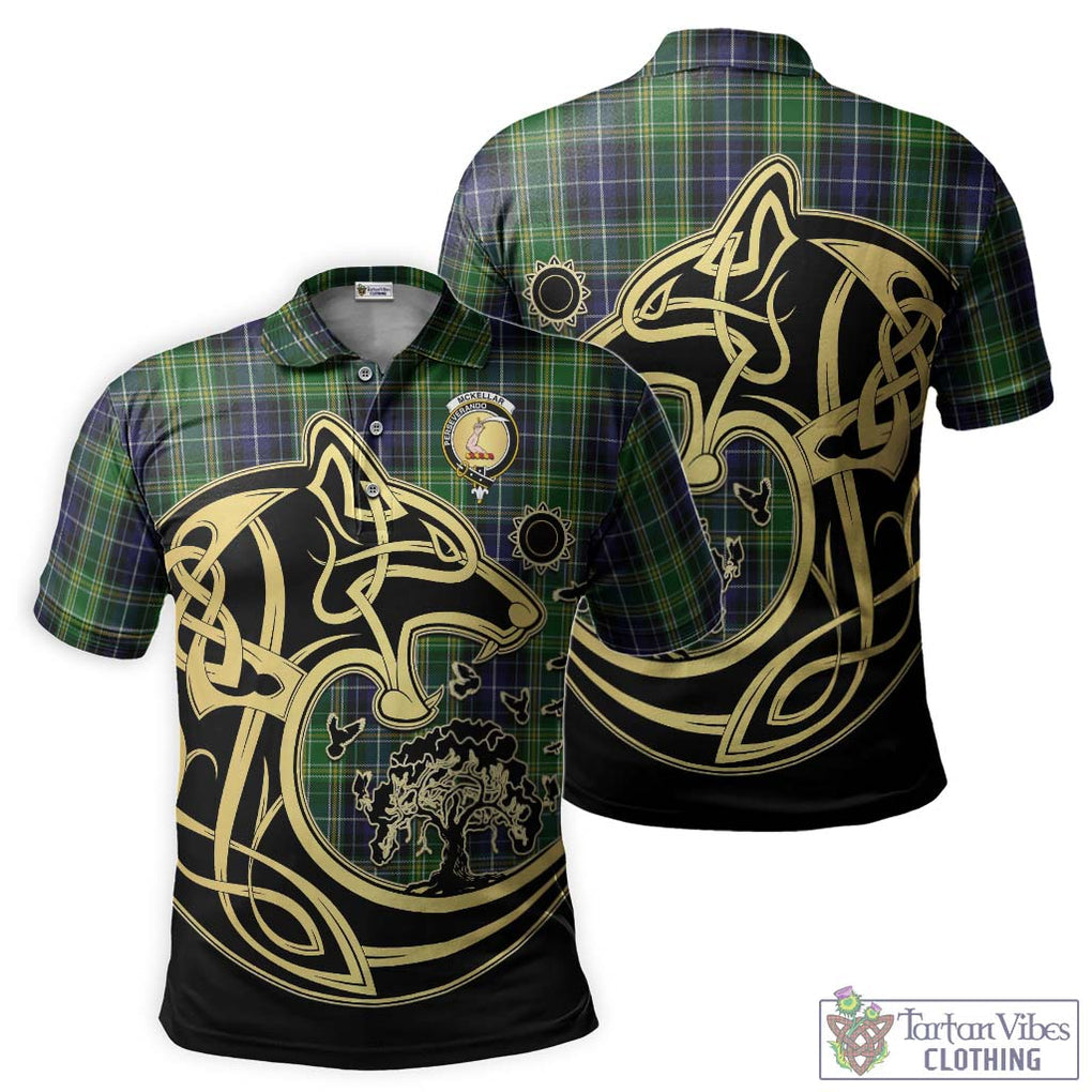 McKellar Tartan Polo Shirt with Family Crest Celtic Wolf Style Kid - Tartanvibesclothing Shop