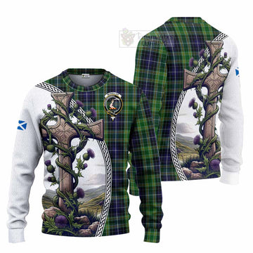 Tartan Vibes Clothing McKellar Tartan Knitted Sweater with Family Crest and St. Andrew's Cross Accented by Thistle Vines