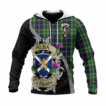 Tartan Vibes Clothing McKellar Tartan Family Crest Knitted Hoodie Lion Rampant Royal Thistle Shield Celtic Inspired