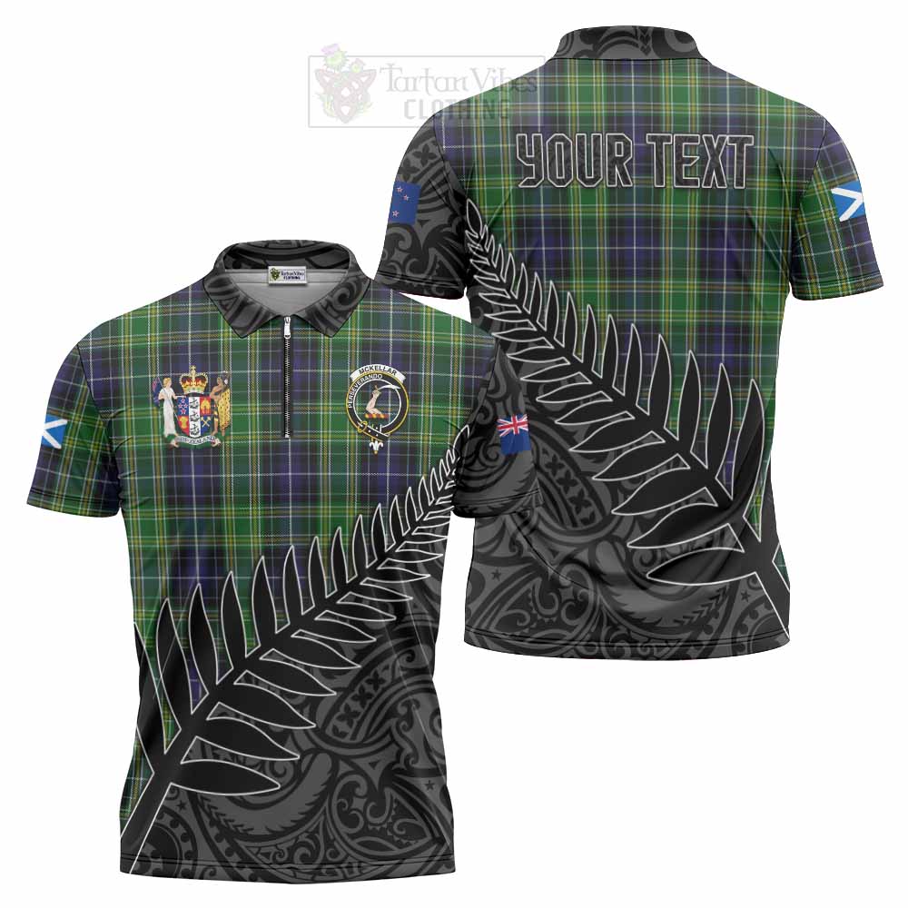 Tartan Vibes Clothing McKellar Crest Tartan Zipper Polo Shirt with New Zealand Silver Fern Half Style